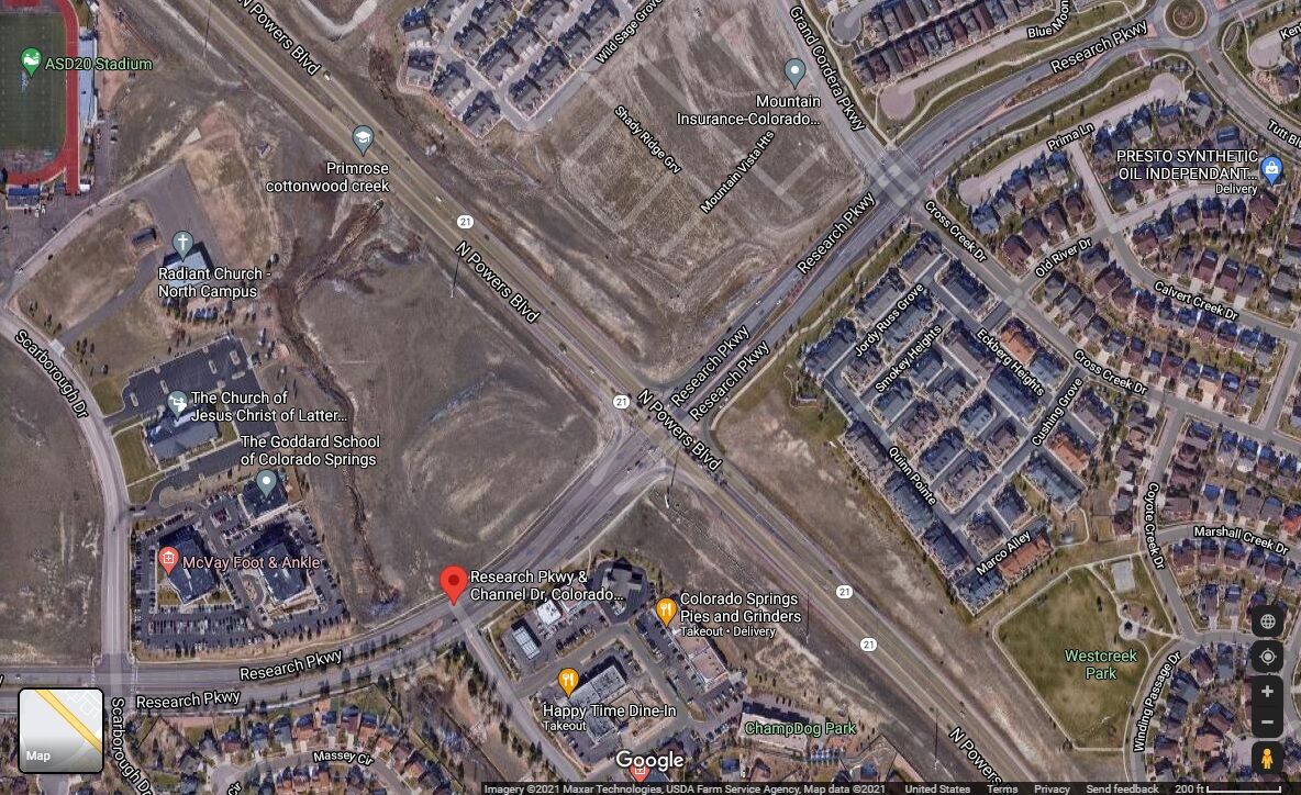 Research Parkway between Channel Drive and Grand Cordera Parkway